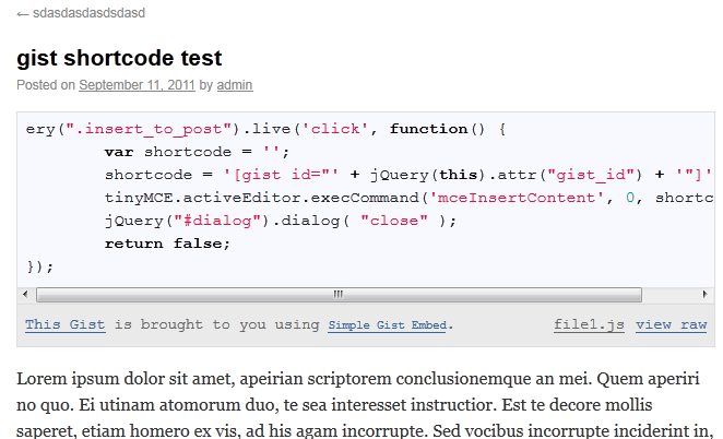 WordPress Simple Gist embed